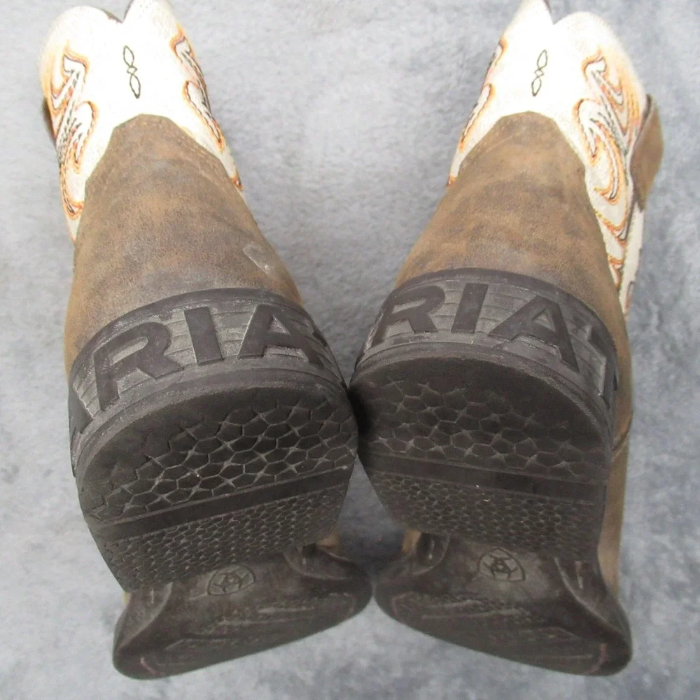 Ariat‎ Western Boots Kids US1 UK13 EU 32 Square Toe Cowboy Storm Tan Embroidered